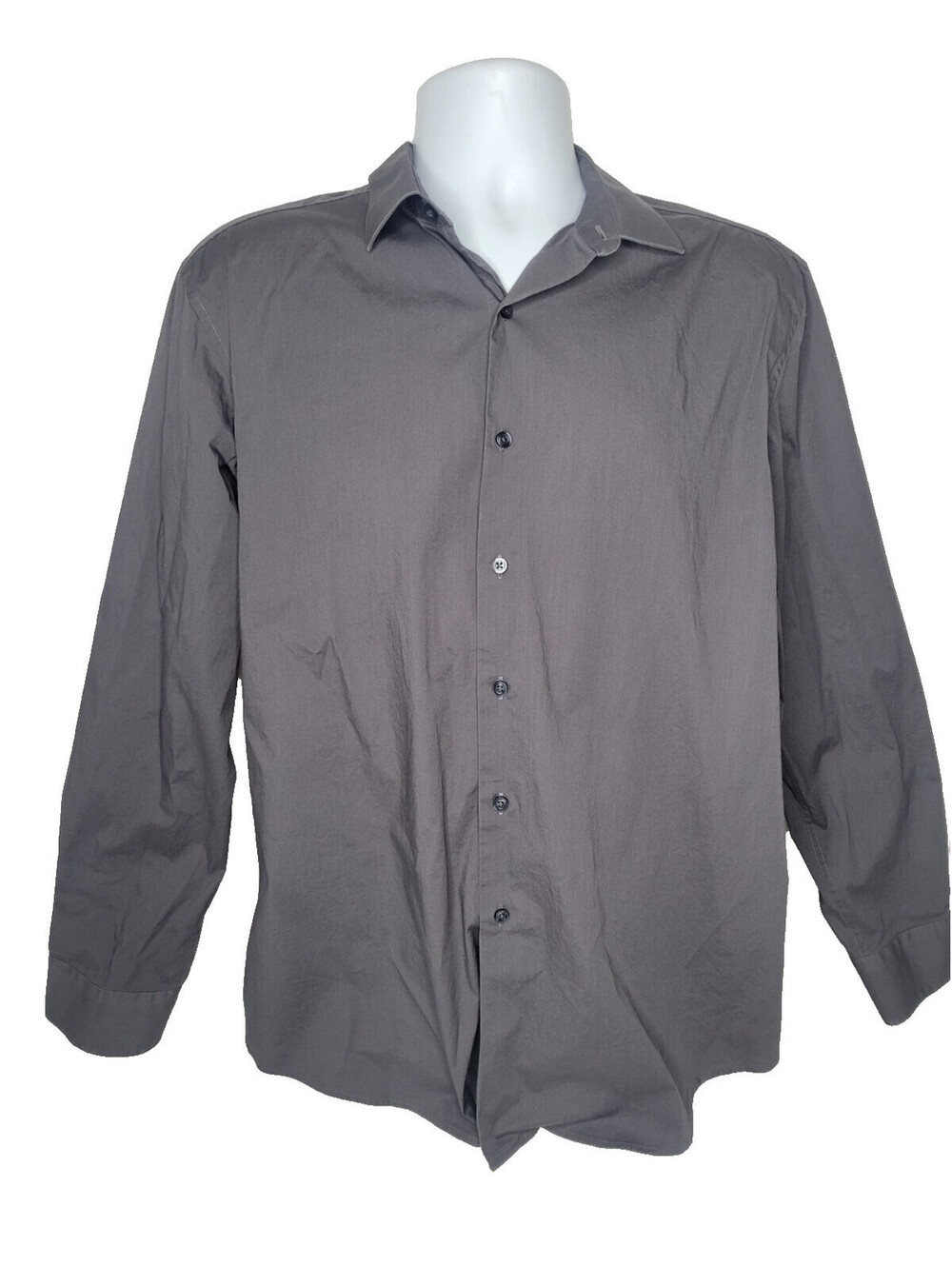 Alfani Mens Dress Shirt Slim Fit Stretch Button Charcoal Large 16-16 1/2, 34-35